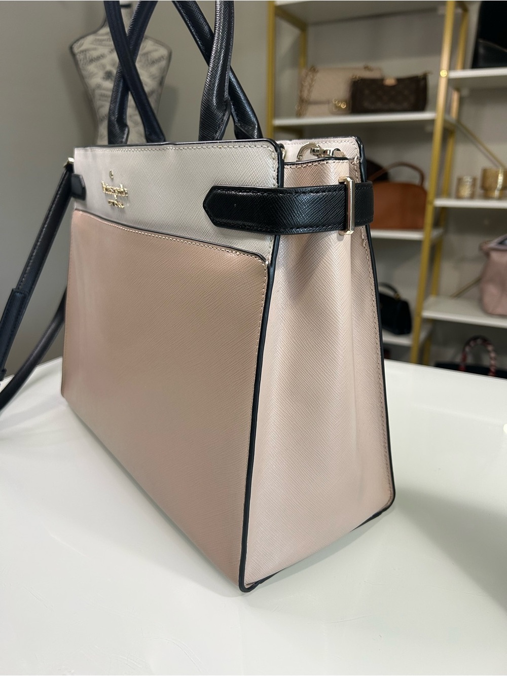 Kate Spade Large Leather Satchel in Blush, White & Black - Picture 3 of 12